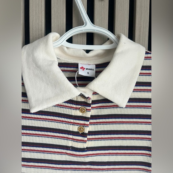 Trendy Queen Women's Oversized Striped Polo Sweatshirt - Picture 4 of 7